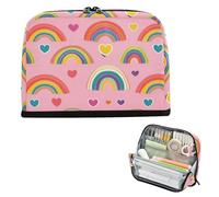 EtherSpher Trousse à crayons de grande capacité pour la Saint Valentin - Rose - Arcs-en-ciel et cœurs - Extensible - Rangement de papeterie pour adultes - Fournitures scolaires