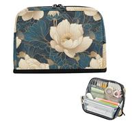 EtherSpher Trousse à crayons dorée et bleu sarcelle à motif floral de grande capacité avec fente pour papeterie, trousse à stylos pour étudiant, école préparatoire, bolsita para lapices