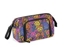 EtherSpher Trousse à crayons Happy Rainbow Cheetah Cubs de grande capacité avec fermeture éclair pour enfants - Gris