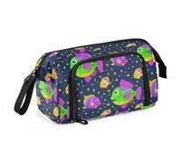 EtherSpher Trousse à crayons Mardi Gras Carnaval Fish Star Violet Vert Grande capacité Coque rigide avec compartiment pour étudiant maternelle para la escuela