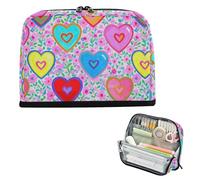 EtherSpher Trousse à crayons rétro avec cœur et fleurs colorées - Grande capacité - Trousse de papeterie multifonction pour étudiant, école, cartuchera para ninos