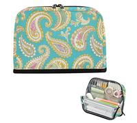 EtherSpher Trousse à crayons rétro tendance avec motif floral cachemire doré turquoise grande capacité organiseur de rangement extensible pour adolescents Preppy fournitures scolaires estuche para