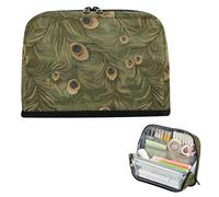 EtherSpher Trousse à crayons vert olive avec plumes de paon, grande capacité, trousse de maquillage avec fente pour papeterie, trousse à crayons pour adolescentes, filles, école, bolsas para