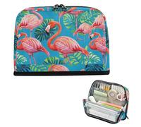 EtherSpher Trousse à crayons vintage avec motif flamants roses et feuille de palmier bleue de grande capacité pour adolescents, fournitures scolaires bolsa para herramientas