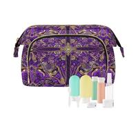 EtherSpher Trousse à maquillage vintage à motif floral violet foncé et doré avec fermeture éclair, Motif floral vintage violet foncé et doré, 1 size