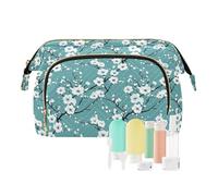 EtherSpher Trousse de maquillage à fleurs blanches et vertes - Organisateur de pièces de monnaie pour femme, Fleurs blanches et vertes, 1 size