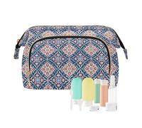 EtherSpher Trousse de maquillage à motif floral de style marocain avec fermeture éclair et poignée pour ranger des articles personnels, Motifs floraux de style marocain, 1 size