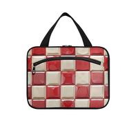 EtherSpher Trousse de maquillage à suspendre motif damier rouge et blanc avec fermeture éclair et crochet, trousse de rasage mignonne pour homme pour voyage, croisières, bolsas de maquillaje para