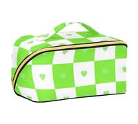 EtherSpher Trousse de maquillage avec compartiments et poignée Motif écossais Vert