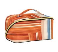 EtherSpher Trousse de maquillage bohème orange et bleue à rayures régulières avec séparateurs à fermeture éclair pour femme Accessoires de voyage