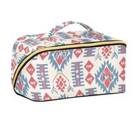 EtherSpher Trousse de maquillage bohème rouge et bleue avec compartiments pour femme - Accessoires de voyage