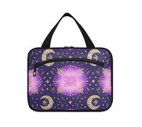 EtherSpher Trousse de maquillage bohème violette mystère lune à suspendre pour femme avec crochet, sac de rangement de maquillage pliable pour femme, voyage, gym, bolso de maquillaje para mujer L