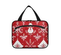 EtherSpher Trousse de maquillage de voyage pliable avec crochet - Motif flocon de neige rouge - Sac de soins de la peau pour les essentiels de voyage, la salle de sport - Organiseur de maquillage