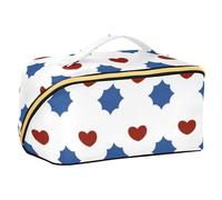 EtherSpher Trousse de maquillage imperméable avec compartiments et poignée Motif Love 4th of July Independence Day Rouge et bleu