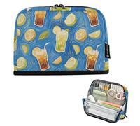 EtherSpher Trousse de rangement fine de grande capacité pour fournitures de maquillage et école - Motif jus de citron bleu