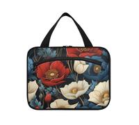 EtherSpher Trousse de rasage à suspendre avec crochet - Motif coquelicot de maïs rouge et blanc - Sac de voyage pour femme - Sac de voyage pour salle de bain - Taille L, Fleur de coquelicot de maïs