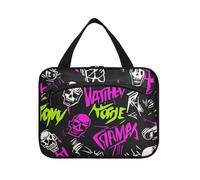 EtherSpher Trousse de toilette à suspendre Punk Peach avec crochet, motif crânes noirs et rock, trousse de toilette unisexe à suspendre pour femme, bolsas de camping, para maquillaje de mujer L, Punk