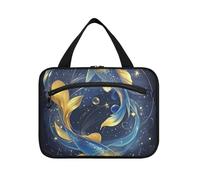 EtherSpher Trousse de toilette bleue et dorée à suspendre pour femme avec crochet, trousse à médicaments chic pour les essentiels de voyage pour les croisières bolso de maquillaje para mujer L, Bleu