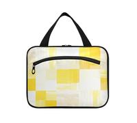 EtherSpher Trousse de toilette de voyage à motif à carreaux jaune clair et blanc à suspendre pour femme avec crochet, trousse de médecine pliable pour voyage essentiel de voyage, bolsa para maquillaje