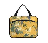 EtherSpher Trousse de toilette vintage à suspendre avec crochet, motif fleur et vigne blanche, jaune raisin, trousse de maquillage pliable pour femme, voyage, camping, porta cosmeticos mujer para