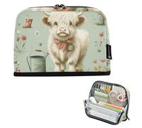 EtherSpher Trousse de transport pour crayons de grande capacité Motif vache d'Écosse blanche Sac de rangement vertical léger Organiseur de bureau pour étudiant école estuches para el colegio