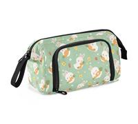 EtherSpher Trousse d'écolier avec fermeture éclair et compartiment pour femme Motif lapins mignons Vert