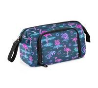 EtherSpher Trousse d'été avec motif flamant rose fluo et vague bleu marine de grande capacité avec fermeture éclair pour étudiant, université, bolsas para adolescents
