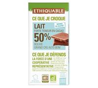 ETHIQUABLE Barre Chocolat Lait 50% Cacao Madagascar Bio 100G - Goût authentique, ingrédients bio - Savoureux et nourrissant, idéal pour les amateurs de chocolat lacté - Qualit - Lot De 4