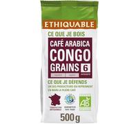 ETHIQUABLE - Café en Grains Pur Arabica Congo Bio - Torréfaction Artisanale - le sachet de 500g - Le Lot De 2