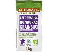 ETHIQUABLE - Café En Grains Pur Arabica Honduras Bio | Saveurs onctueuses et gourmandes | Idéal pour un café corsé | le paquet de 1Kg | LOT DE 2