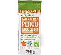 ETHIQUABLE - Café Moulu Pur Arabica Pérou Bio | Saveurs onctueuses et gourmandes | Parfait pour un moment de dégustation | le paquet de 250g | LOT DE 3