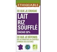 ETHIQUABLE - Chocolat au Lait Bio Gourmand au Riz Soufflé Croquant, Saveur Pérou (Tablette 100g) - Lot de 4 - vendu par Lot