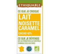 ETHIQUABLE - Chocolat au Lait Bio Gourmand, Texture Nougatine Croquante et Noisettes (Tablette 100g) - Le Lot De 4