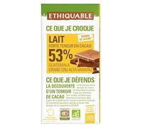 ETHIQUABLE - Chocolat Lait 53% Cacao Équateur Bio 100G - Gourmandise éthique et responsabilité sociale - Certifié biologique - Le Lot De 4