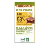 ETHIQUABLE - Chocolat Lait 53% Cacao Équateur Bio 100G - Lot De 4 - Vendu Par Lot