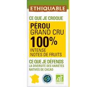 ETHIQUABLE - Chocolat Noir 100% Cacao Pérou Bio - Pâte de Cacao Pure - la tablette de 100g - Le Lot De 4