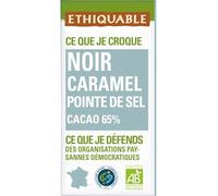 ETHIQUABLE - Chocolat Noir 65% aux Éclats de Caramel Salé Bio - Sel de Guérande - la tablette de 100g - Le Lot De 4