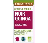 ETHIQUABLE - Chocolat Noir 65% Cacao au Quinoa Soufflé Bio - Sans Lécithine - la tablette de 100g - Le Lot De 4