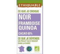 ETHIQUABLE - Chocolat Noir 65% Framboises Lyophilisées et Quinoa Soufflé Bio - la tablette de 100g - Le Lot De 4