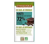 ETHIQUABLE - Chocolat Noir 72% Cacao D'Haiti Bio 100G - Lot De 3