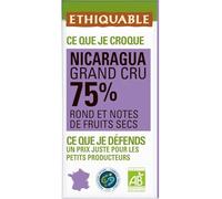 ETHIQUABLE - Chocolat Noir 75% Cacao Nicaragua Bio - Sans Lécithine - la tablette de 100g - Le Lot De 4