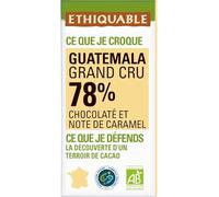 ETHIQUABLE - Chocolat Noir 78% Cacao Guatemala Bio - Sans Lécithine - la tablette de 100g - Le Lot De 4