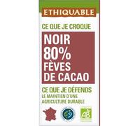 ETHIQUABLE - Chocolat Noir 80% aux Éclats de Fèves de Cacao Bio - 4 Ingrédients Sans Additifs - la tablette de 100 g - Le Lot De 4
