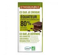 ETHIQUABLE - Chocolat Noir 80% Cacao Équateur Bio 100G - Lot De 4 - livraison offerte