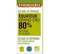 ETHIQUABLE - Chocolat Noir 80% Cacao Équateur Bio - Sans Lécithine - la tablette de 100g - Le Lot De 4