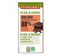 ETHIQUABLE Chocolat Noir 88% Cacao Bolivie Bio 100g - Intensité et saveurs authentiques - Doux plaisir éthique pour les sens - Lot De 4
