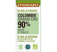 ETHIQUABLE - Chocolat Noir 90% Colombie Bio - 3 Ingrédients Sans Additifs - la tablette de 100g - Le Lot De 4