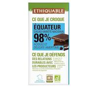 ETHIQUABLE - Chocolat Noir 98% Cacao Equateur Bio 100G - Lot De 4
