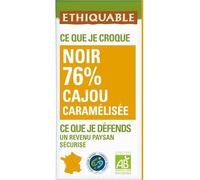 ETHIQUABLE - Chocolat Noir Intense 76% aux Noix de Cajou Caramélisées, Croquant et Gourmand (100g) - lot de 4 - Vendu par Lot