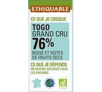 ETHIQUABLE - Chocolat Noir Intense 76% Cacao Bio, Saveur Authentique du Togo (Tablette 100g) - Le Lot De 4
